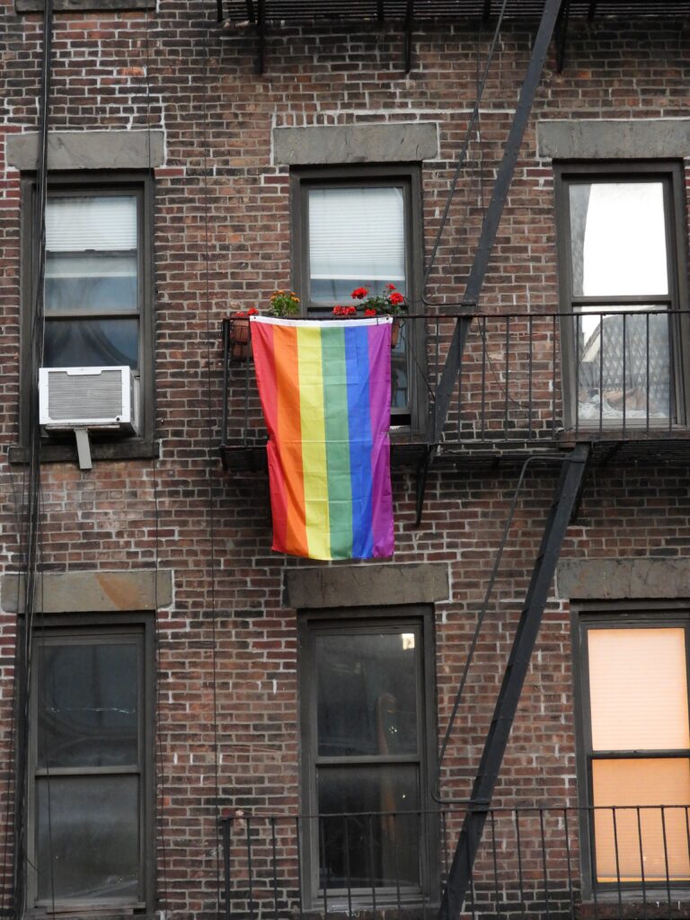 Rainbow flag on a balcony