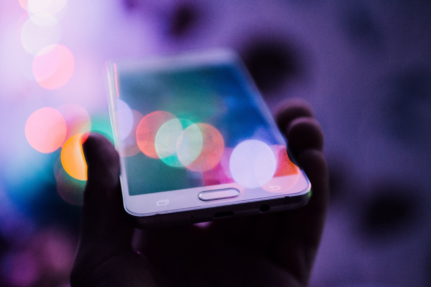 A mobile phone with lights reflected