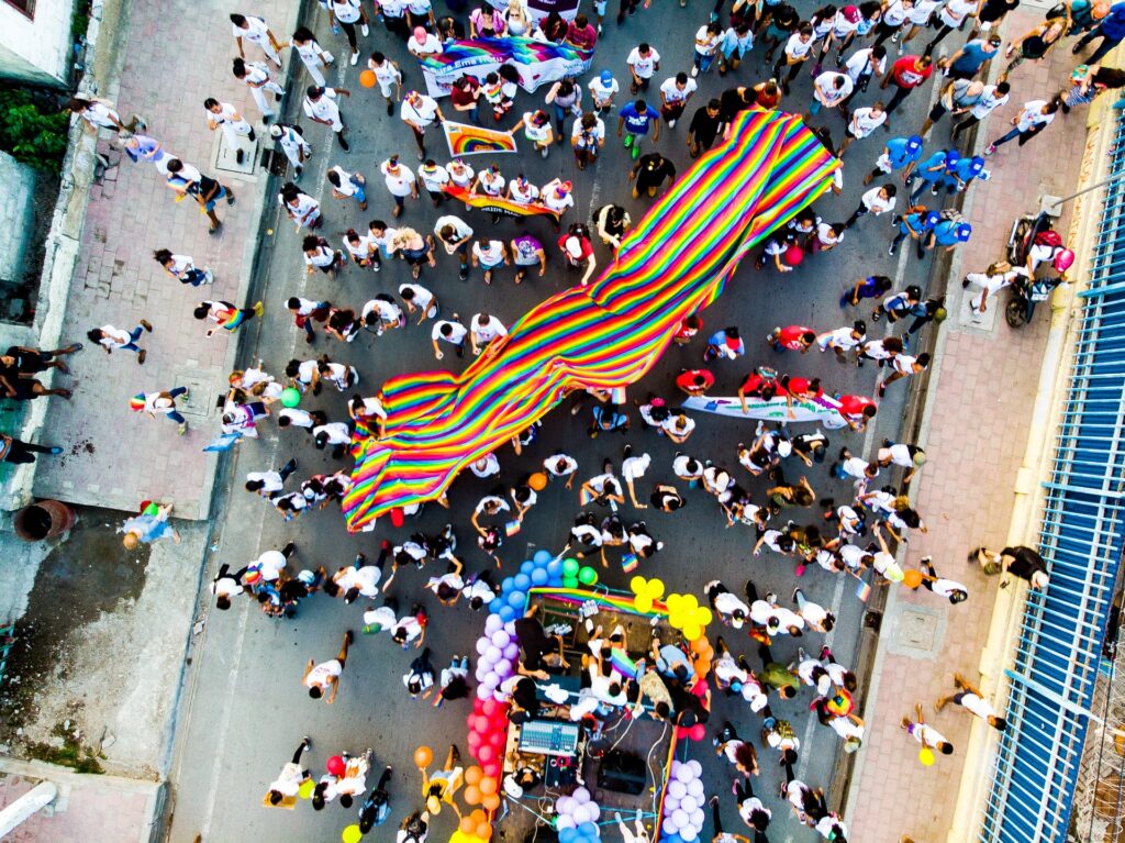 A Pride March from the air